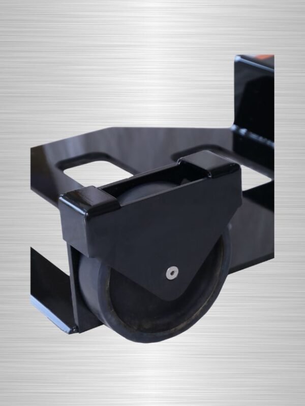 Detail of heavy-duty wheel used on the SumoSpin cart for easy turning and zero-radius maneuvering.